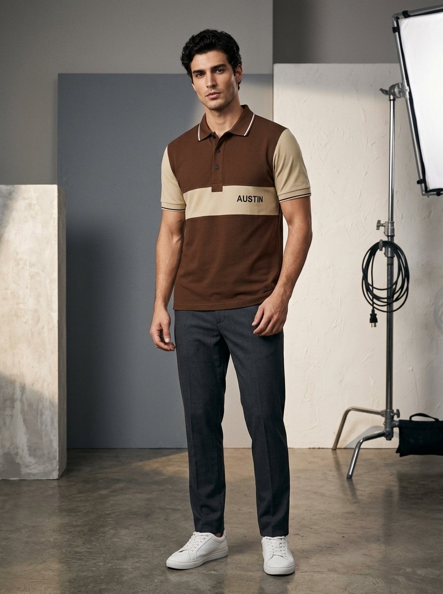 Austin Contrast Smart Polo Tee model wearing